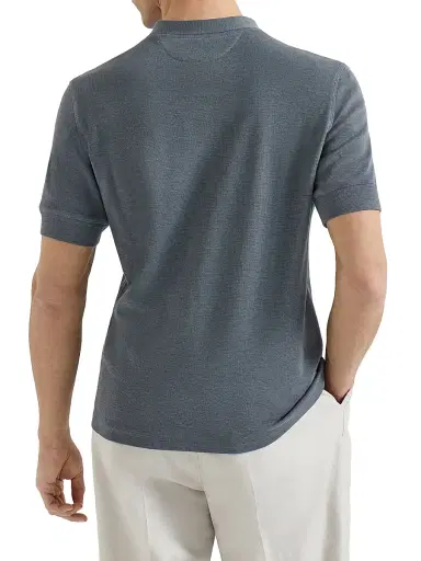 Brunello Cucinelli Men's Cotton Waffle Jersey T-Shirt with Henley Collar - Grey | Thumbnail 3