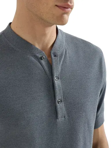 Brunello Cucinelli Men's Cotton Waffle Jersey T-Shirt with Henley Collar - Grey | Thumbnail 5