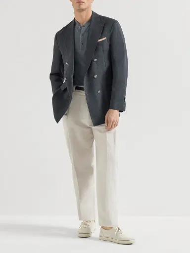 Brunello Cucinelli Men's Cotton Waffle Jersey T-Shirt with Henley Collar - Grey | Thumbnail 6