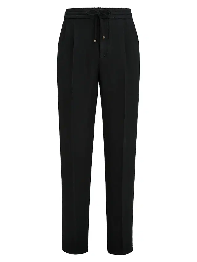 Brunello Cucinelli Men's Trousers in Linen Gabardine with Drawstring and Double Pleats