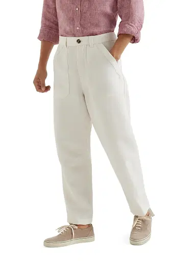 Brunello Cucinelli Men's Linen and Cotton Drill Trousers with Patch Pockets and Drawstring | Thumbnail 2 Brunello Cucinelli Men's Linen and Cotton Drill Trousers with Patch Pockets and Drawstring | Thumbnail 2
