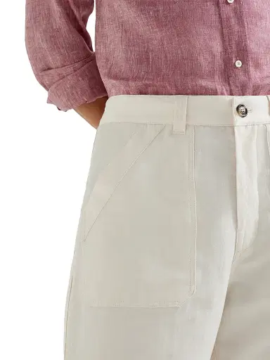 Brunello Cucinelli Men's Linen and Cotton Drill Trousers with Patch Pockets and Drawstring | Thumbnail 4 Brunello Cucinelli Men's Linen and Cotton Drill Trousers with Patch Pockets and Drawstring | Thumbnail 4