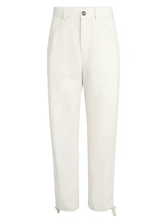Brunello Cucinelli Men's Linen and Cotton Drill Trousers with Patch Pockets and Drawstring