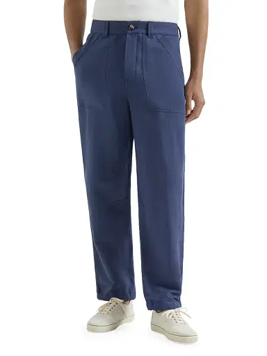 Brunello Cucinelli Men's Linen and Cotton Drill Trousers with Patch Pockets and Drawstring | Thumbnail 2 Brunello Cucinelli Men's Linen and Cotton Drill Trousers with Patch Pockets and Drawstring | Thumbnail 2