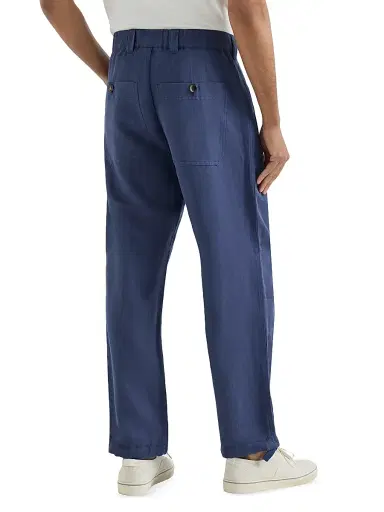 Brunello Cucinelli Men's Linen and Cotton Drill Trousers with Patch Pockets and Drawstring | Thumbnail 4 Brunello Cucinelli Men's Linen and Cotton Drill Trousers with Patch Pockets and Drawstring | Thumbnail 4