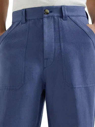 Brunello Cucinelli Men's Linen and Cotton Drill Trousers with Patch Pockets and Drawstring | Thumbnail 5 Brunello Cucinelli Men's Linen and Cotton Drill Trousers with Patch Pockets and Drawstring | Thumbnail 5