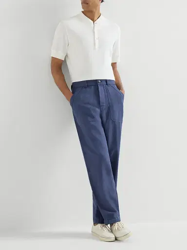 Brunello Cucinelli Men's Linen and Cotton Drill Trousers with Patch Pockets and Drawstring | Thumbnail 6 Brunello Cucinelli Men's Linen and Cotton Drill Trousers with Patch Pockets and Drawstring | Thumbnail 6