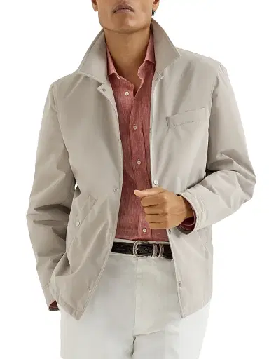 Brunello Cucinelli Men's Bonded Nylon Outerwear Jacket with Thermore Padding - Dove - Size 38 | Thumbnail 5