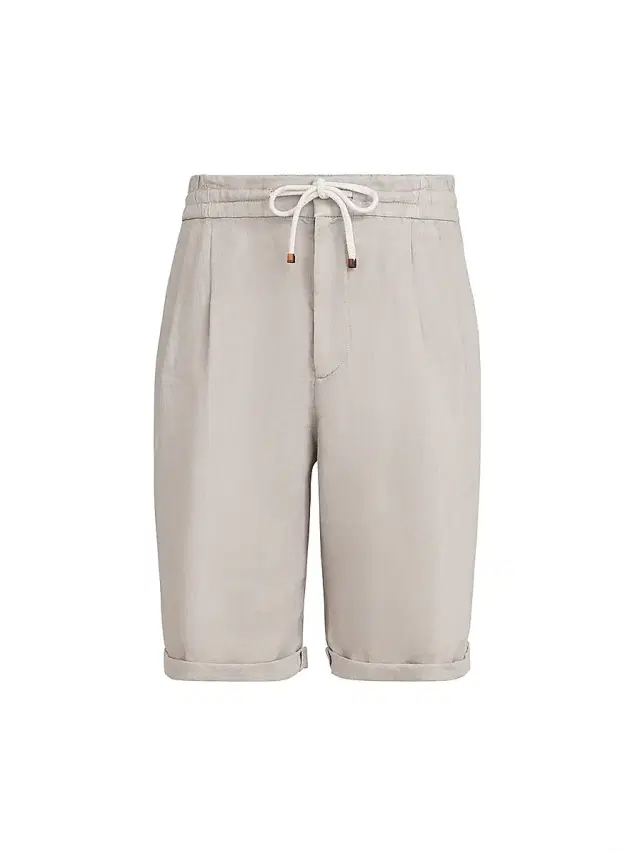 Brunello Cucinelli Men's Garment Dyed Bermuda Shorts in Linen Gabardine - Cocoa
