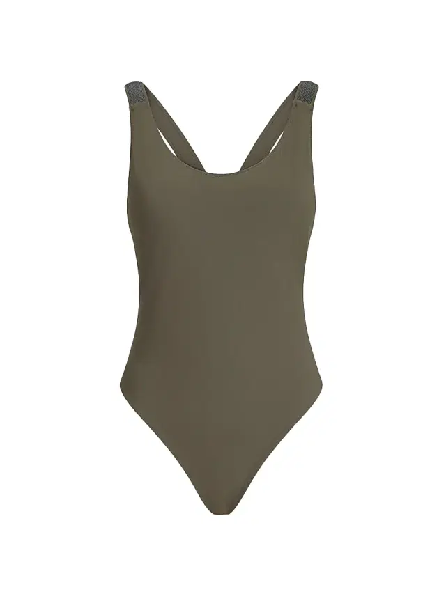 Brunello Cucinelli Women's Techno Jersey Bathing Suit with Precious Details - Military