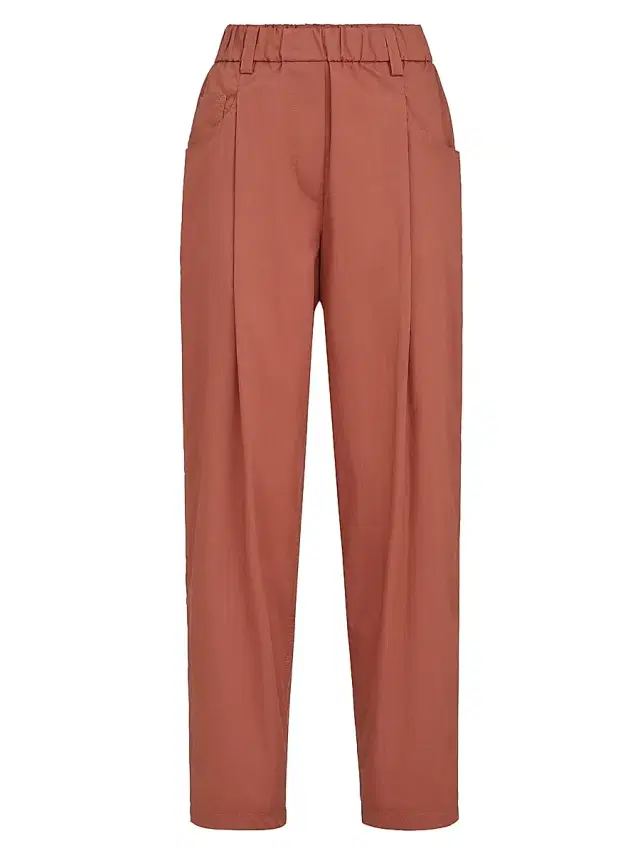 Brunello Cucinelli Women's Lightweight Poplin Five Pocket Track Trousers with Monili - Orange