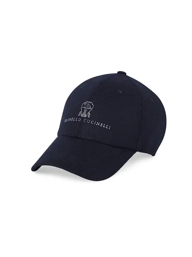 Brunello Cucinelli Men's Virgin Wool Flannel Baseball Cap with Embroidered Logo - Navy Blue