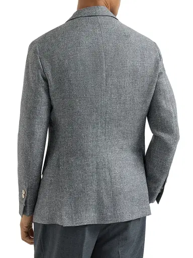 Brunello Cucinelli Men's Silk, Linen and Wool Hopsack Deconstructed Cavallo Blazer | Thumbnail 3