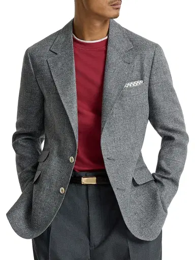 Brunello Cucinelli Men's Silk, Linen and Wool Hopsack Deconstructed Cavallo Blazer | Thumbnail 5