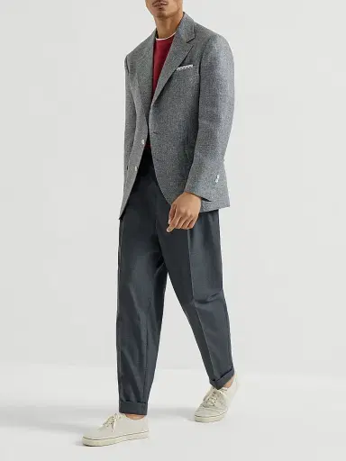 Brunello Cucinelli Men's Silk, Linen and Wool Hopsack Deconstructed Cavallo Blazer | Thumbnail 6