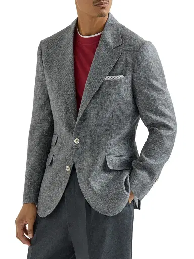 Brunello Cucinelli Men's Silk, Linen and Wool Hopsack Deconstructed Cavallo Blazer | Thumbnail 1