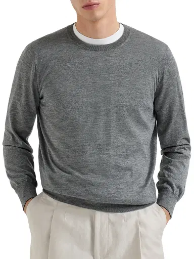 Brunello Cucinelli Men's Cashmere and Silk Lightweight Sweater - Dark Grey - Size 34 | Thumbnail 2