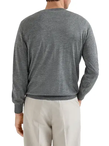 Brunello Cucinelli Men's Cashmere and Silk Lightweight Sweater - Dark Grey - Size 34 | Thumbnail 3