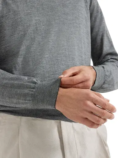 Brunello Cucinelli Men's Cashmere and Silk Lightweight Sweater - Dark Grey - Size 34 | Thumbnail 4