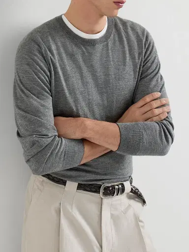 Brunello Cucinelli Men's Cashmere and Silk Lightweight Sweater - Dark Grey - Size 34 | Thumbnail 5