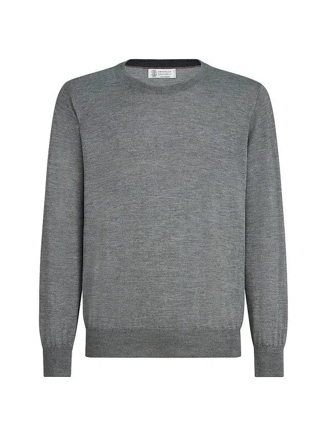 Brunello Cucinelli Men's Cashmere and Silk Lightweight Sweater - Dark Grey - Size 34