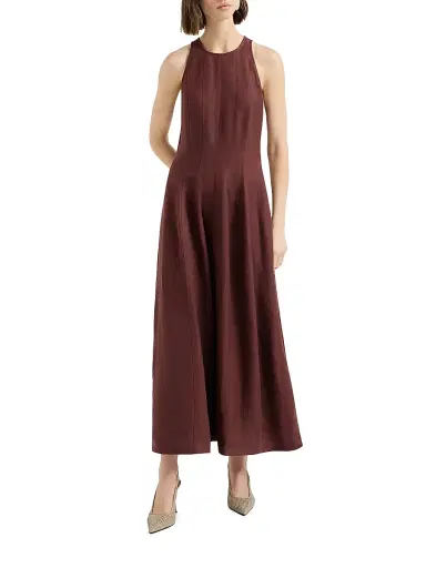 Brunello Cucinelli Women's Viscose and Linen Fluid Twill Dress - Bordeaux - Size XL | Thumbnail 2 Brunello Cucinelli Women's Viscose and Linen Fluid Twill Dress - Bordeaux - Size XL | Thumbnail 2