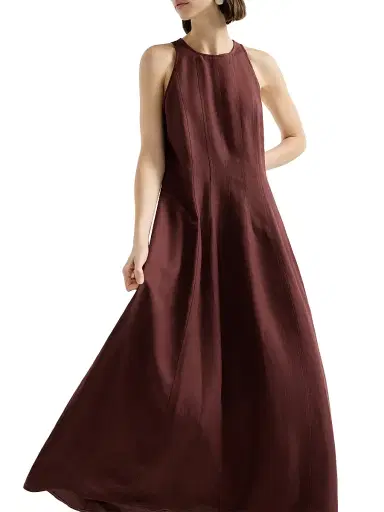 Brunello Cucinelli Women's Viscose and Linen Fluid Twill Dress - Bordeaux - Size XL | Thumbnail 5 Brunello Cucinelli Women's Viscose and Linen Fluid Twill Dress - Bordeaux - Size XL | Thumbnail 5