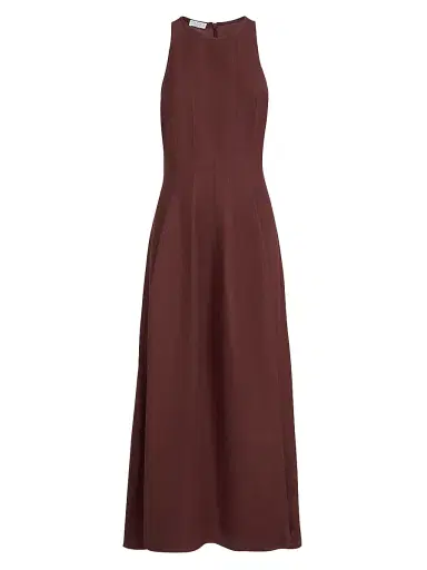 Brunello Cucinelli Women's Viscose and Linen Fluid Twill Dress - Bordeaux - Size XL | Thumbnail 1 Brunello Cucinelli Women's Viscose and Linen Fluid Twill Dress - Bordeaux - Size XL | Thumbnail 1