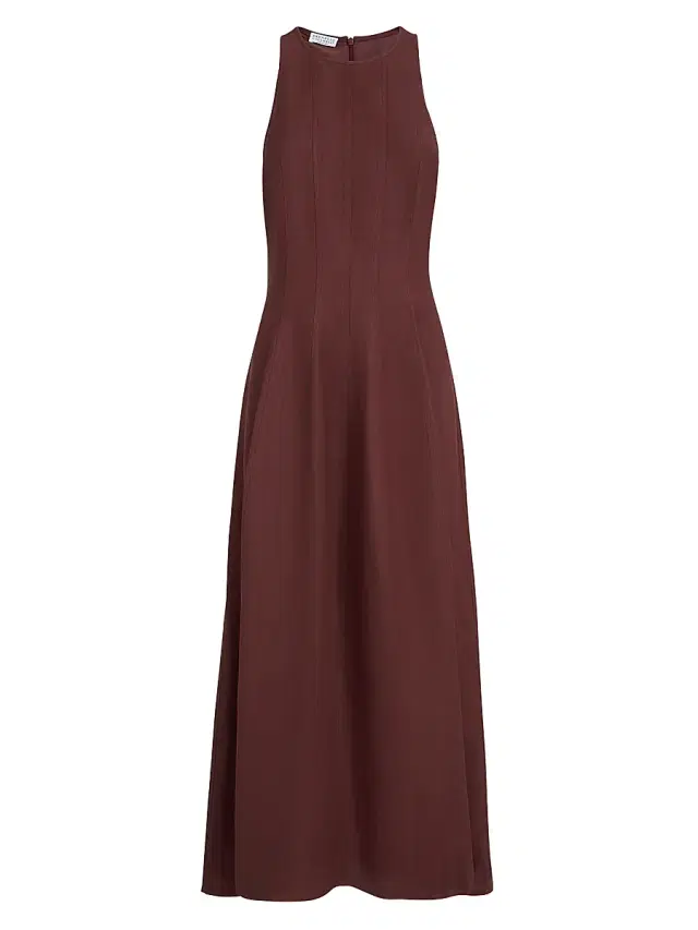 Brunello Cucinelli Women's Viscose and Linen Fluid Twill Dress - Bordeaux