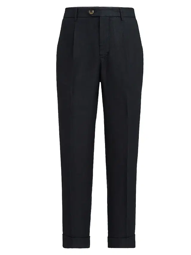 Brunello Cucinelli Men's Garment Dyed Trousers in Linen Gabardine with Pleats