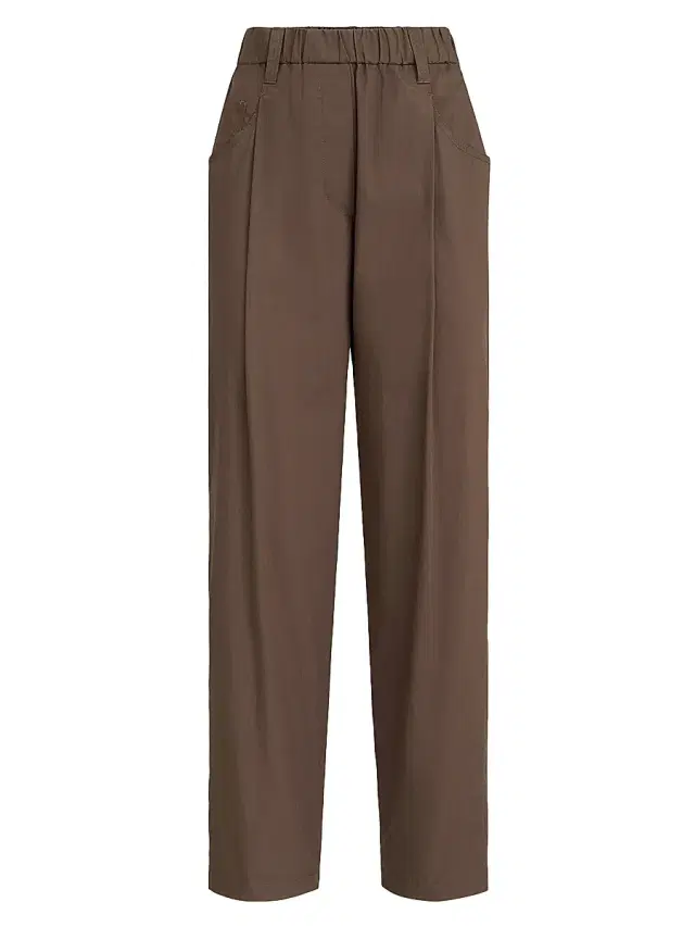 Brunello Cucinelli Women's Lightweight Poplin Five Pocket Track Trousers with Monili - Chocolate - Size 0