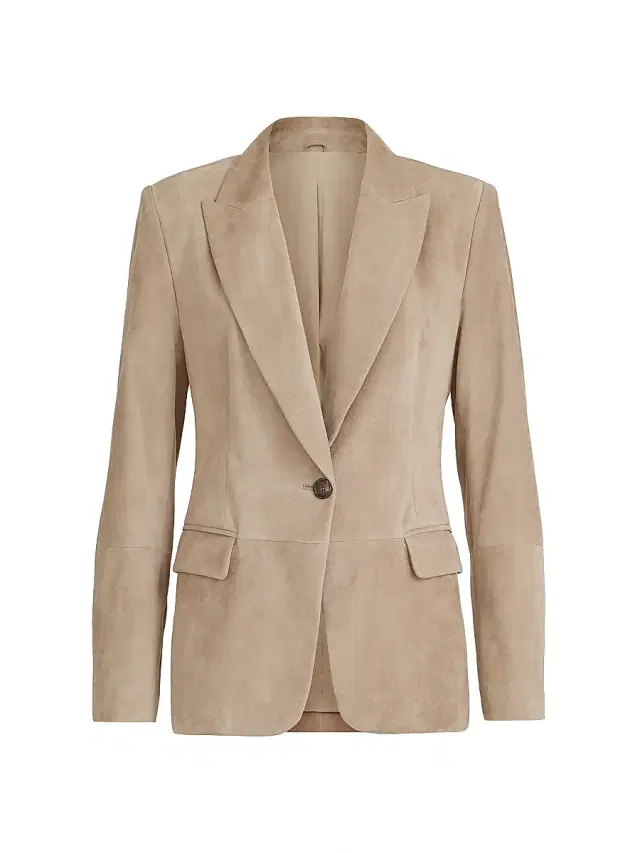 Brunello Cucinelli Women's Suede Blazer with Monili - Light Brown