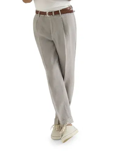 Brunello Cucinelli Men's Garment Dyed Trousers in Linen Gabardine with Pleats | Thumbnail 3 Brunello Cucinelli Men's Garment Dyed Trousers in Linen Gabardine with Pleats | Thumbnail 3