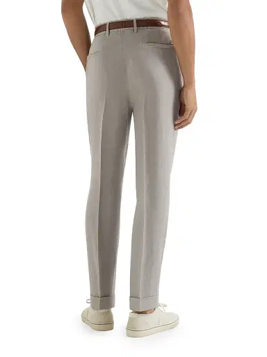 Brunello Cucinelli Men's Garment Dyed Trousers in Linen Gabardine with Pleats | Thumbnail 4 Brunello Cucinelli Men's Garment Dyed Trousers in Linen Gabardine with Pleats | Thumbnail 4