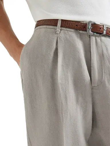 Brunello Cucinelli Men's Garment Dyed Trousers in Linen Gabardine with Pleats | Thumbnail 5 Brunello Cucinelli Men's Garment Dyed Trousers in Linen Gabardine with Pleats | Thumbnail 5