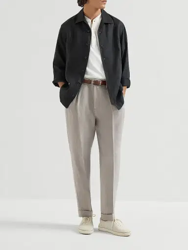 Brunello Cucinelli Men's Garment Dyed Trousers in Linen Gabardine with Pleats | Thumbnail 6 Brunello Cucinelli Men's Garment Dyed Trousers in Linen Gabardine with Pleats | Thumbnail 6