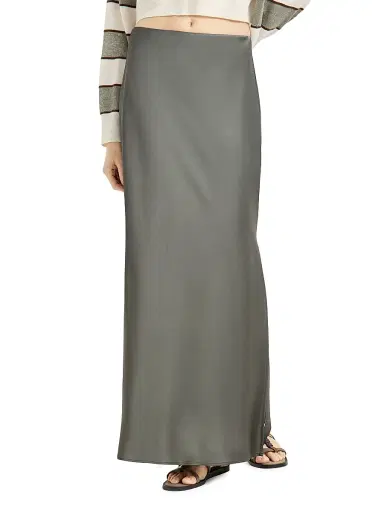 Brunello Cucinelli Women's Satin Cady Fluid Bias Cut Skirt - Olive | Thumbnail 2