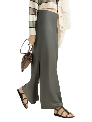 Brunello Cucinelli Women's Satin Cady Fluid Bias Cut Skirt - Olive | Thumbnail 3