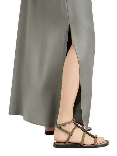 Brunello Cucinelli Women's Satin Cady Fluid Bias Cut Skirt - Olive | Thumbnail 5
