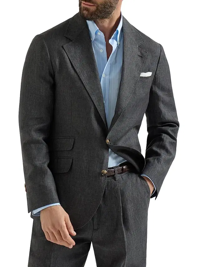 Brunello Cucinelli Men's Délavé Linen Deconstructed Cavallo Blazer - Anthracite
