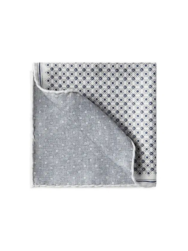 Brunello Cucinelli Men's Silk Geometric Pattern Pocket Square - Avio Blue
