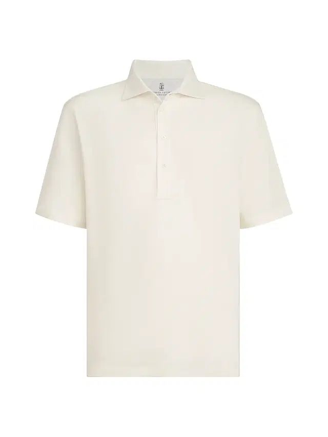 Brunello Cucinelli Men's Linen and Cotton Mélange Jersey Polo with Shirt Style Collar