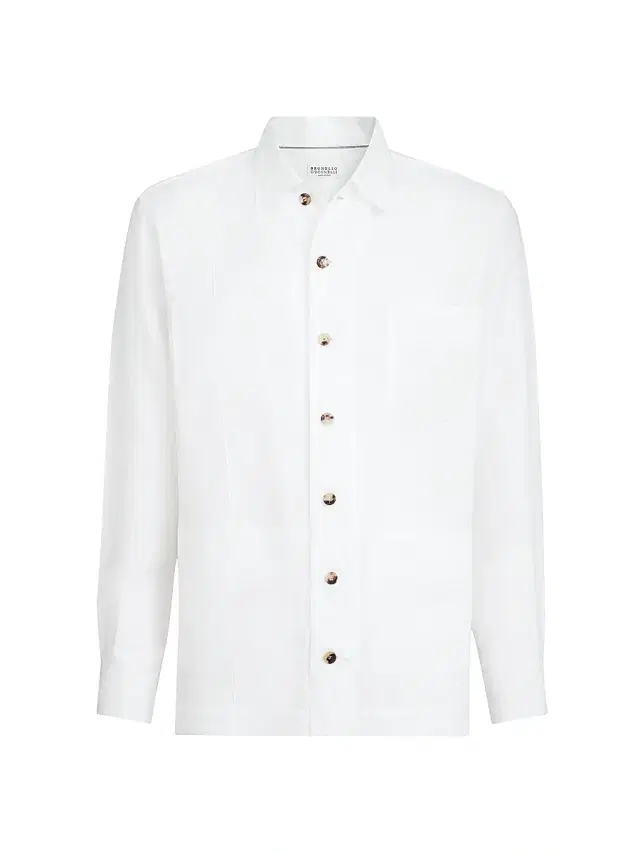 Brunello Cucinelli Men's Linen Easy Fit Guayabera Shirt - White