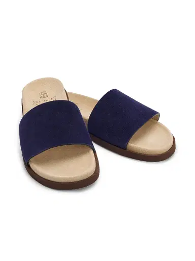 Brunello Cucinelli Men's Suede Slide Sandals - Blue - Size 11 | Thumbnail 2