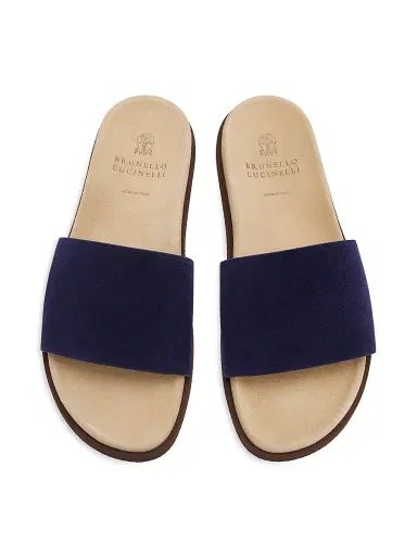 Brunello Cucinelli Men's Suede Slide Sandals - Blue - Size 11 | Thumbnail 4