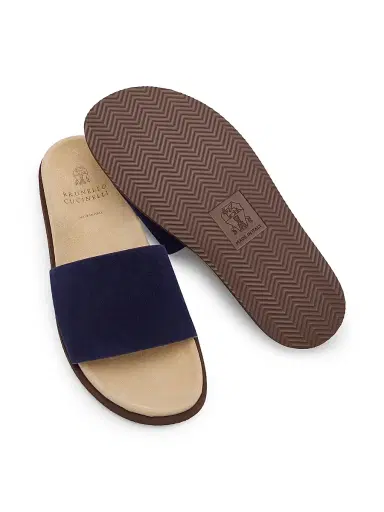 Brunello Cucinelli Men's Suede Slide Sandals - Blue - Size 11 | Thumbnail 6
