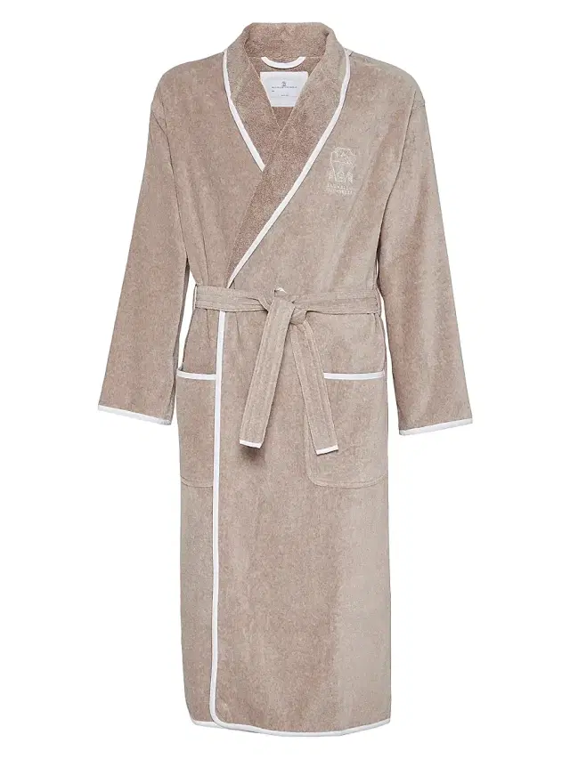 Brunello Cucinelli Women's Cotton Terrycloth Bathrobe with Linen Trims - Desert