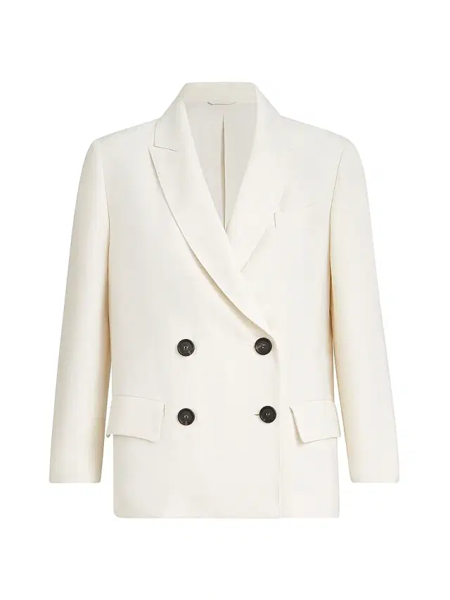 Brunello Cucinelli Women's Viscose and Linen Fluid Twill Blazer with Monili - Ivory - Size 16