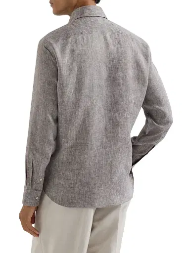 Brunello Cucinelli Men's Linen Easy Fit Shirt with Spread Collar | Thumbnail 3 Brunello Cucinelli Men's Linen Easy Fit Shirt with Spread Collar | Thumbnail 3