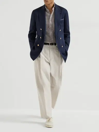 Brunello Cucinelli Men's Linen Easy Fit Shirt with Spread Collar | Thumbnail 6 Brunello Cucinelli Men's Linen Easy Fit Shirt with Spread Collar | Thumbnail 6